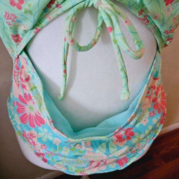 Size XL 15/17 Celebrity Pink Swim Multi-Colored Mismatched Floral One Piece - Picture 8 of 16